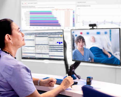 A healthcare provider using remote telehealth software review a patient’s condition