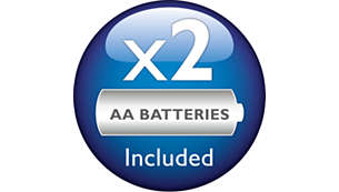 To AA-batterier fra Philips følger med i pakken