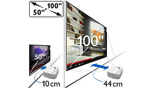 Tamaño de pantalla flexible: entre 50 y 100 pulgadas