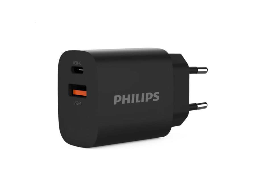 Wall charger with USB-A and C dual port