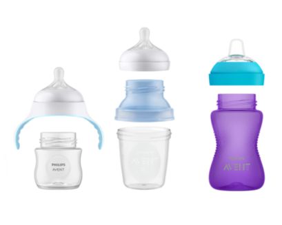 Sippy cups with breast pump, bottle and cup parts