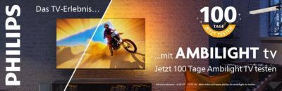 Ambilight-Fernseher im Wohnzimmer mit Kampagnenbotschaft