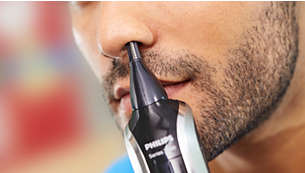 For fast and gentle trimming of unwanted nose and ear hairs
