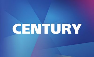 Century wordmark on blue gradient background