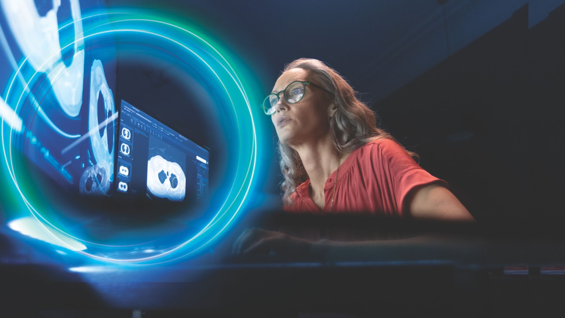woman looking at monitor