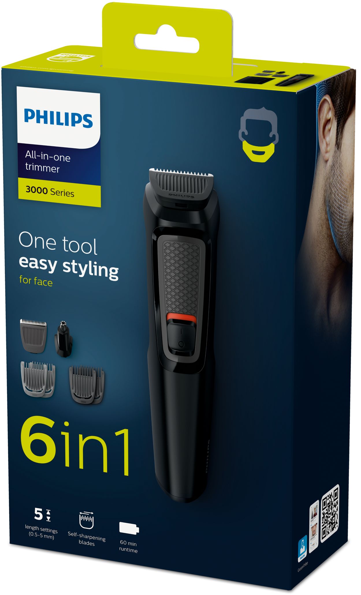 Regolabarba - Philips MULTIGROOM Series 3000 Kit multifunzione impermeabile  VISO QG3321/16, Lavabile, Non richiede manutenzione (non necessita di  lubrificazione), CA/Batteria, Lama auto-affilante, Nero