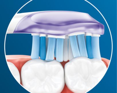 Graphic of a Premium Gum Care brush head gliding along a gumline