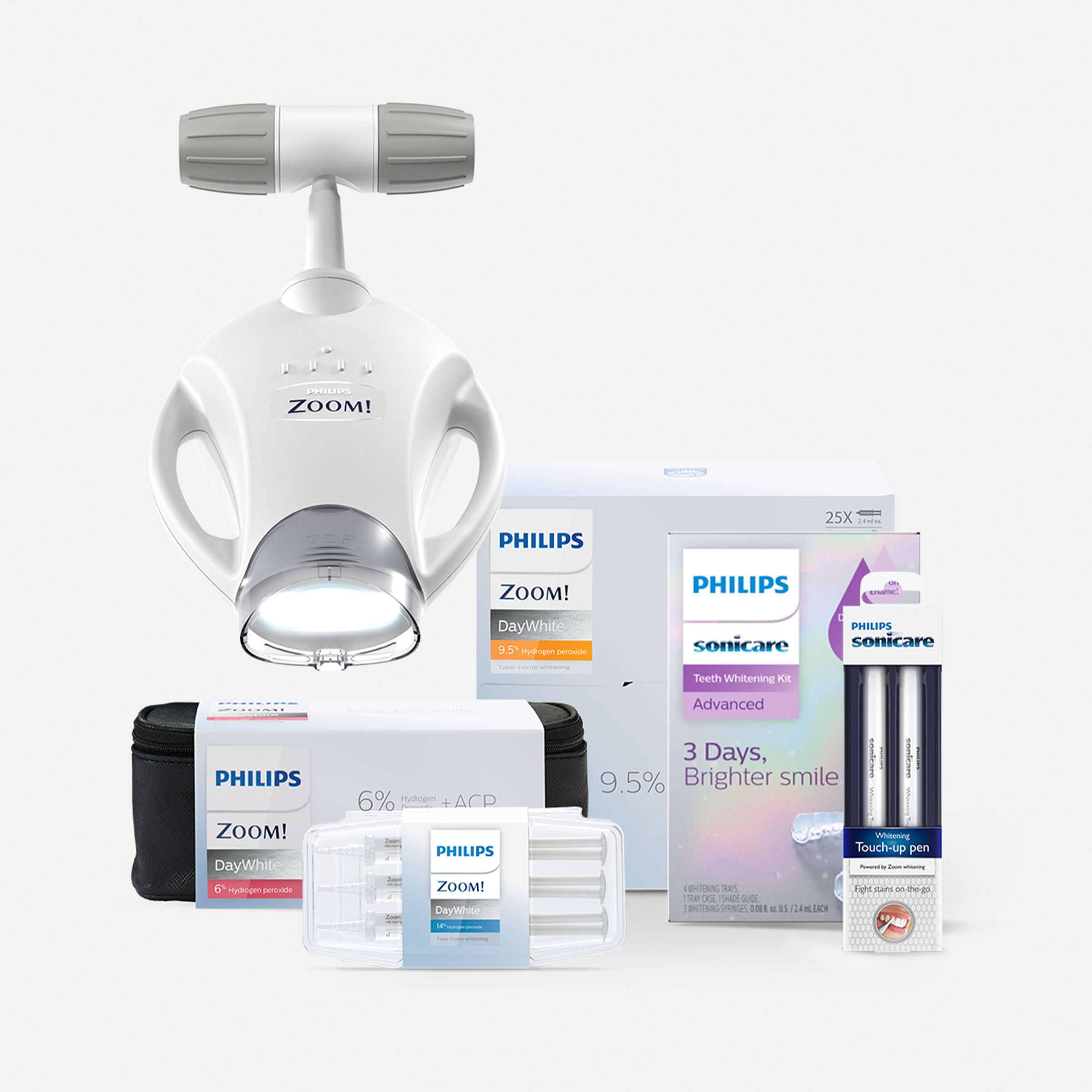 Zoom! whitening solutions arranged together