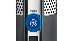 Турбо бутонът за допълнителна мощност увеличава скоростта на подстригване и на вентилатора