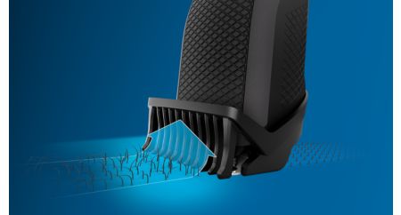 Trims evenly and captures low-lying hairs