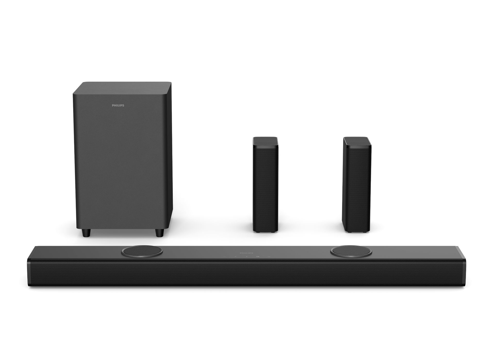 PHILIPS TAB8750 Soundbar、無線重低音喇叭與兩支後置環繞喇叭完整產品組合