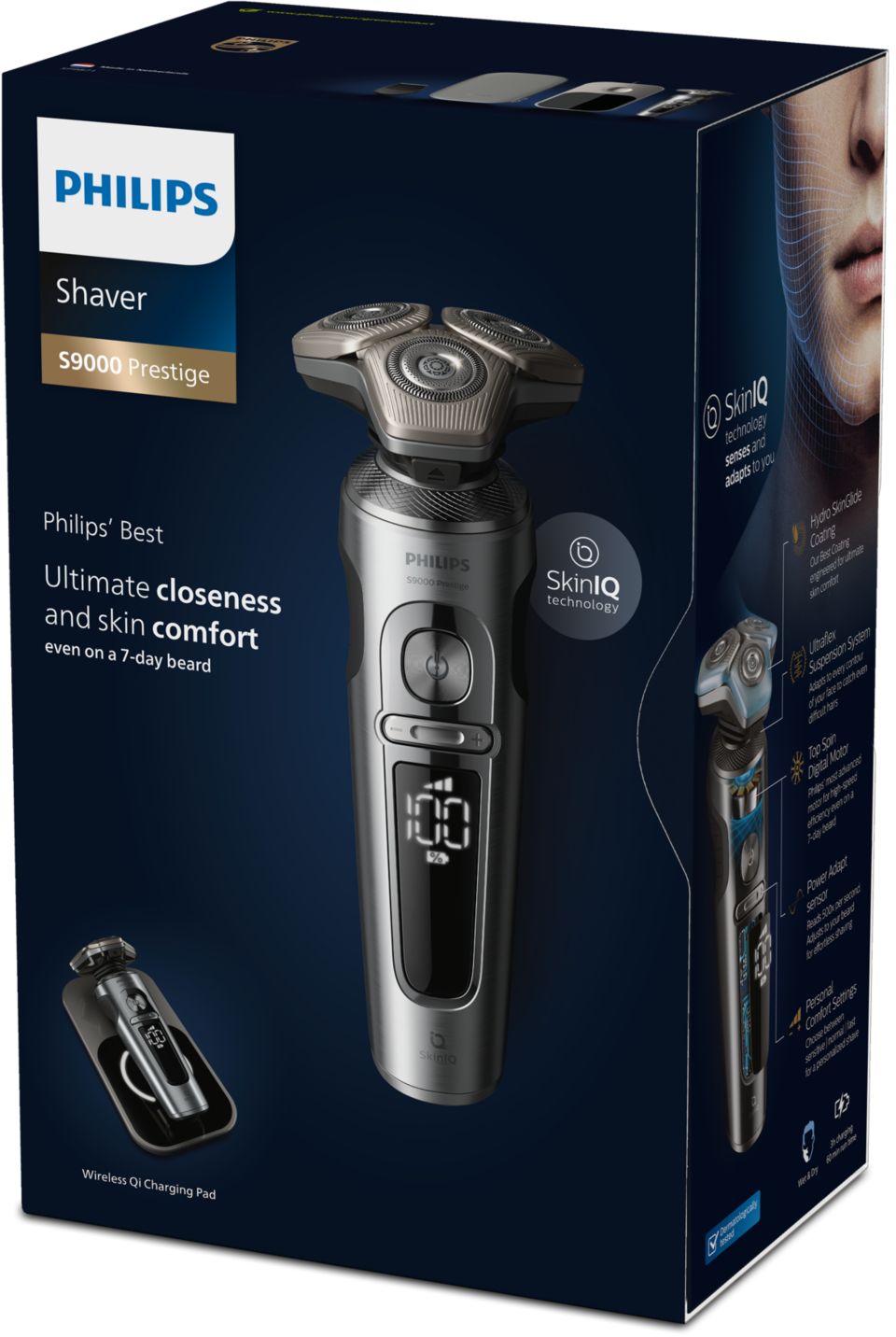 Shaver S9000 Prestige Rasoir électrique 100 % étanche avec SkinIQ