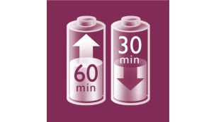 Pour une utilisation sans fil jusqu'à 30 minutes, avec 1 h de recharge rapide