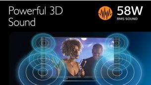 Son ambiophonique 3D de 58 W, clair et équilibré et dirigé vers l'avant