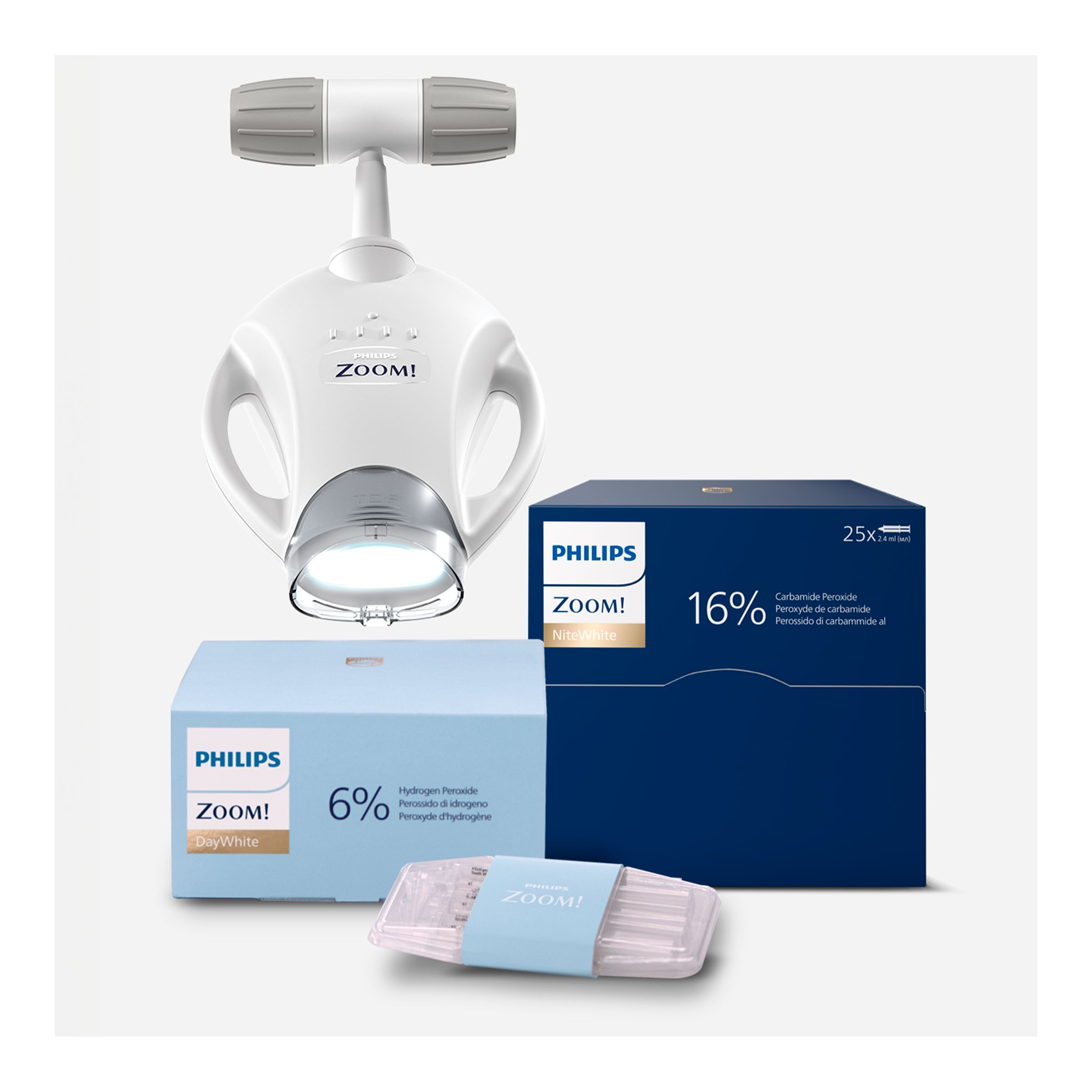 Zoom! whitening solutions arranged together