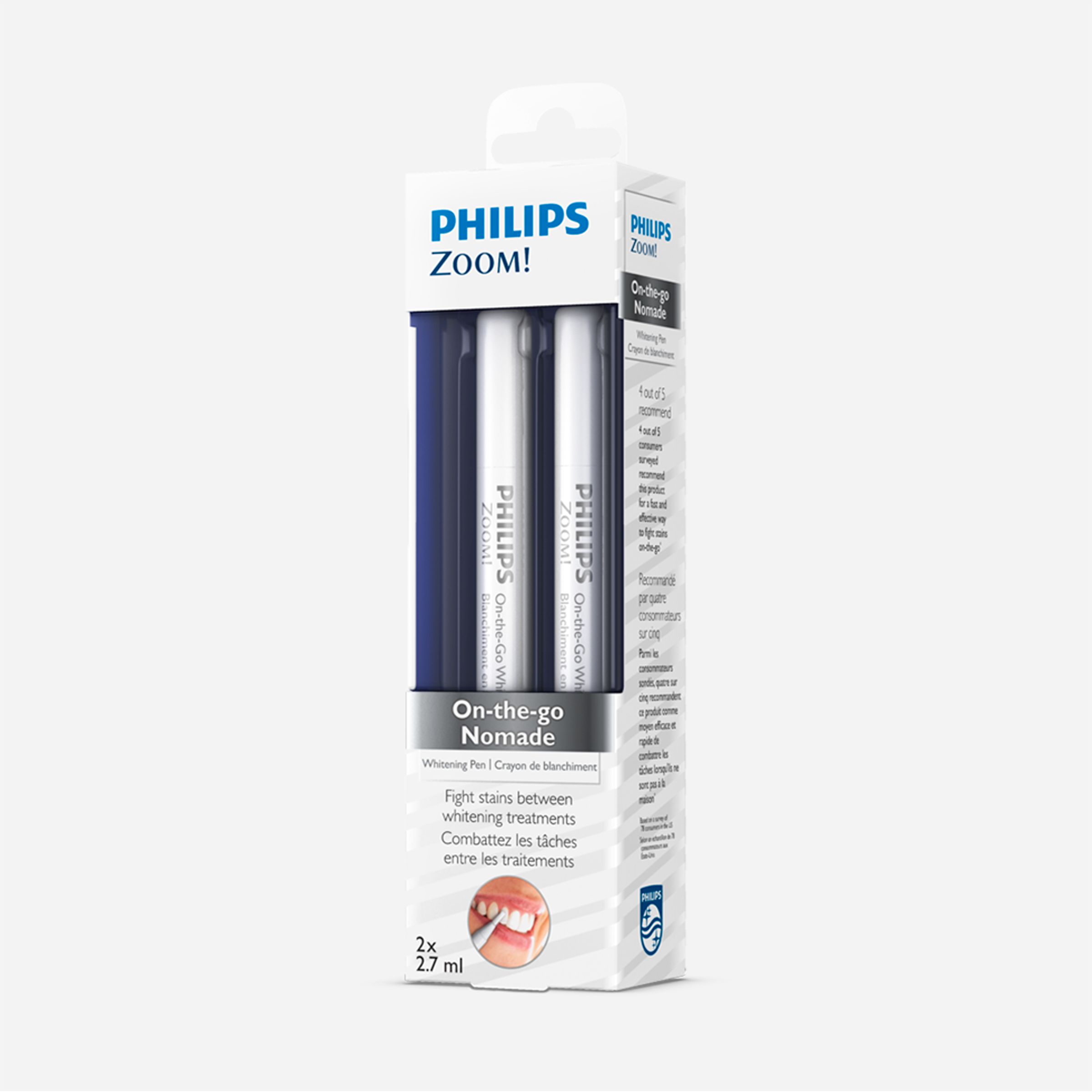 A box holding two Philips Zoom! whitening pens