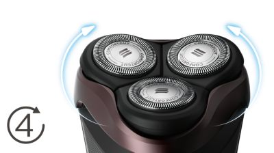 Galvutės juda 4 kryptimis, kad skusdami lengvai pasiektumėte kiekvieną linkį