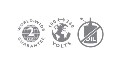 2-year guarantee, worldwide voltage, no oil needed