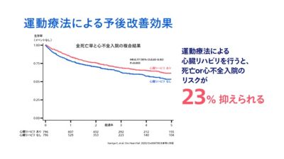 運動療法による生存率の向上を示す折れ線グラフ