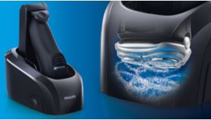 Jet Clean system cleans, charges and renews your shaver