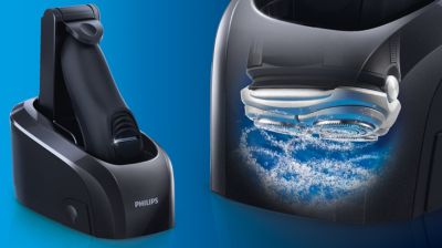 Jet Clean system cleans, charges and renews your shaver