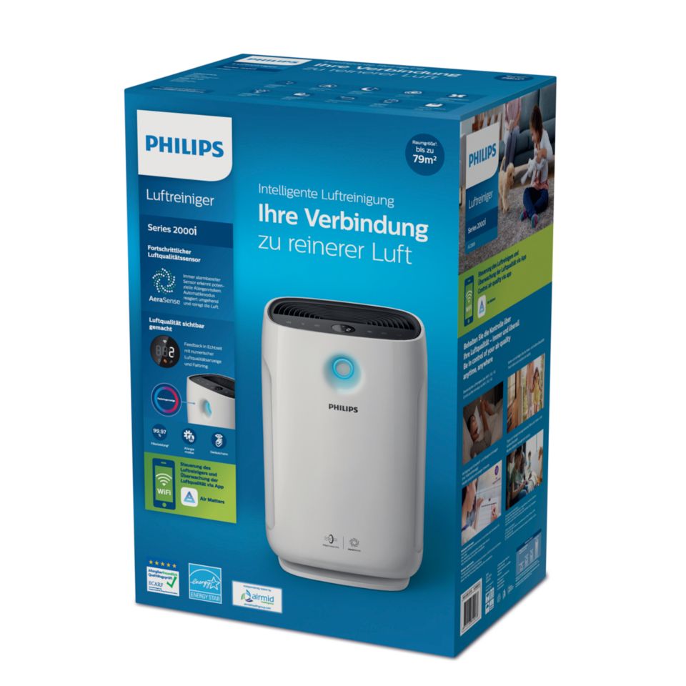 PHILIPS Purificador de aire serie 1000i para habitaciones medianas,  habitaciones de hasta 231 pies cuadrados, tasa de aire limpio (CADR),  filtro HEPA