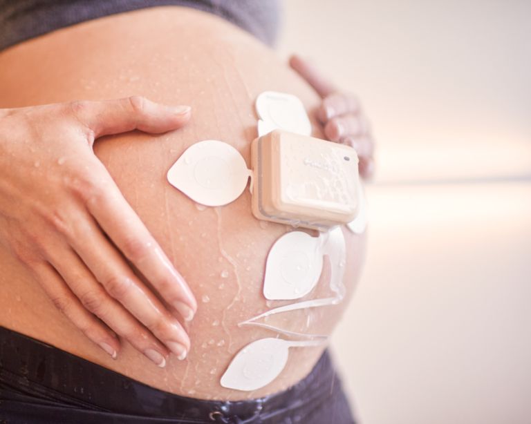 Avalon Beltless solution on a pregnant person in the shower