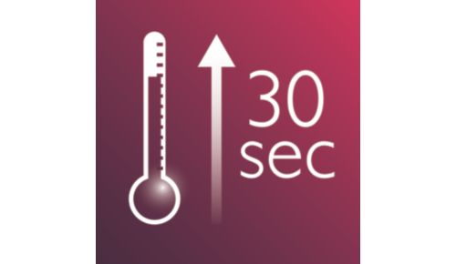 Snabb uppvärmning, klar att användas inom 30 sekunder