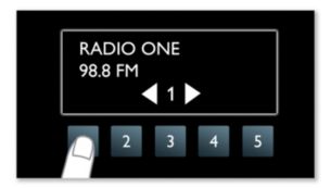 Cinco botões p/acessar facilmente suas estações de rádio favoritas em um toque
