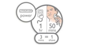 50 shaving minutes, 1 hour charge