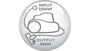 2000-Watt motor generating max. 400 Watts suction power