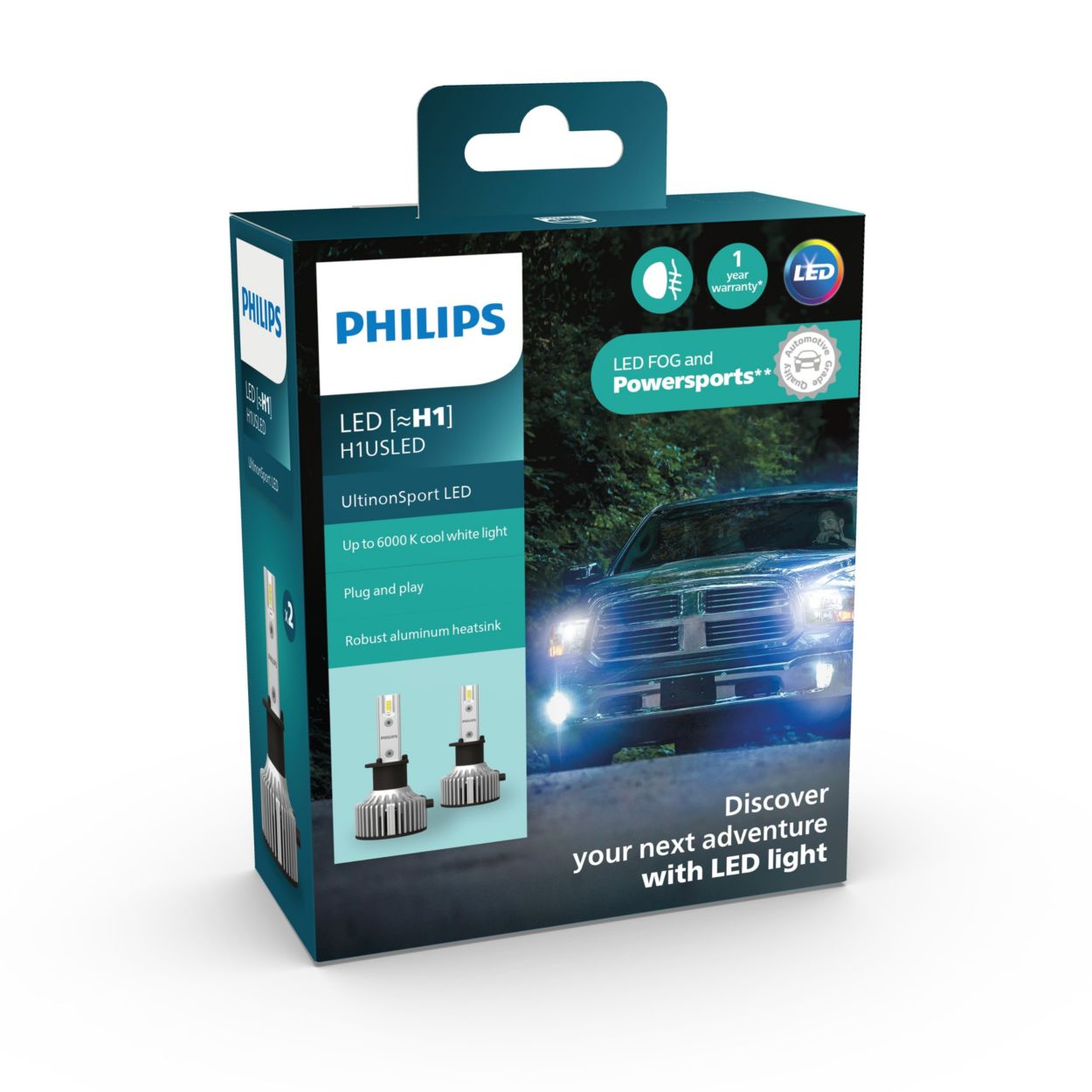 Philips UltinonSport H1 LED Bulb for Fog Light and Powersports Headlights,  2 Pack
