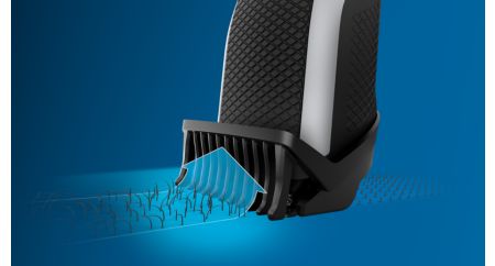 Trims evenly and captures low-lying hairs