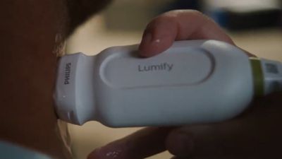 Handheld Lumify ultrasound device used in field setting