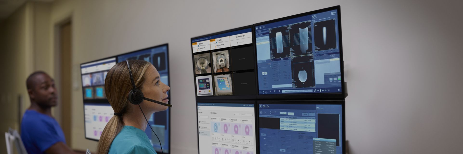 technicians looking at screen