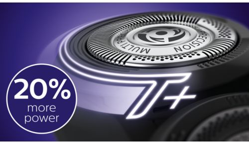 Afeitado por las partes más densas de la barba con un 20 % más de potencia