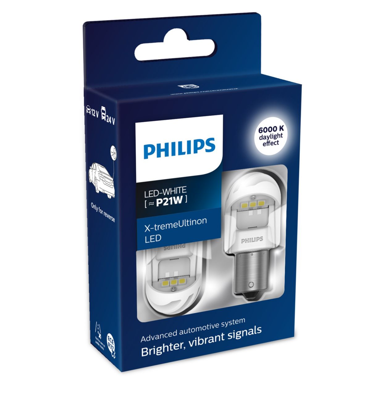 Philips Automotive Lighting P21W LongerLife Miniature Bulb, 2  Pack,White,12498LLB2