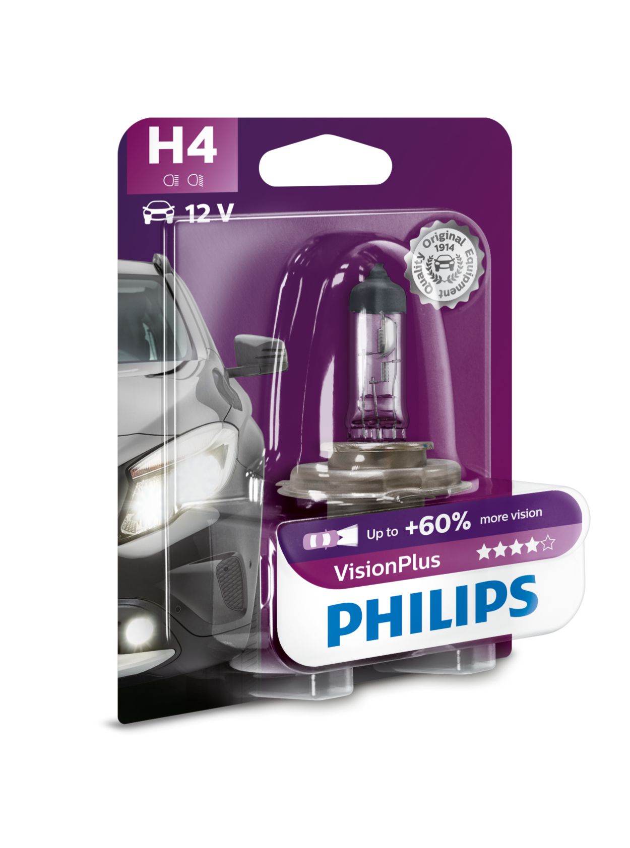 LÁMPARA H4 PHILIPS VISION PLUS 12V 60/55W 2 UNIDADES ILUMINACIÓN LÁMPARAS