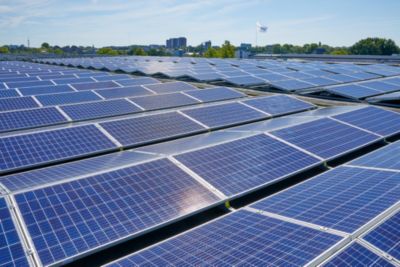 Solar panels on the roof of a building