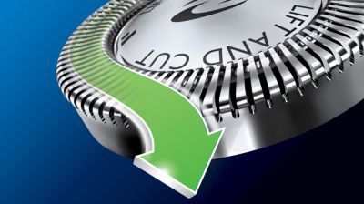 Lift and Cut blades lift hairs to cut for a close shave