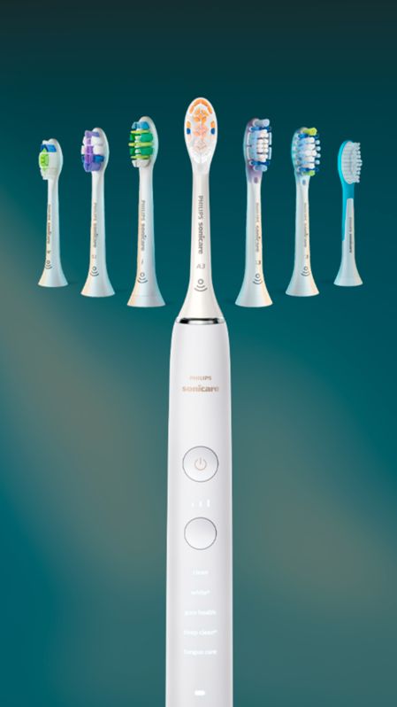Philips Sonicare brush heads arranged in a line