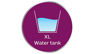 XL water tank for carefree steaming without refill