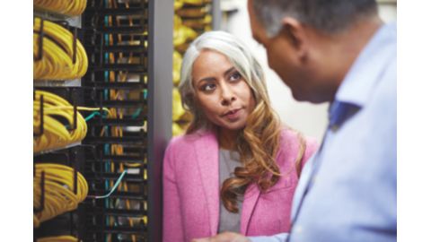 CIO and IT professional in network room