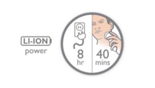 Plus de 40 minutes de rasage sans fil avec une seule charge