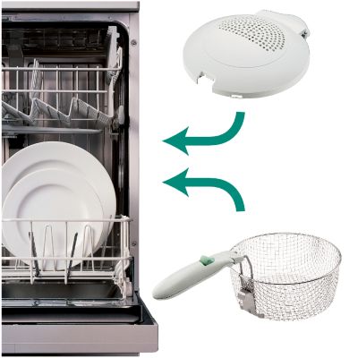 The frying basket and detachable lid are dishwashable