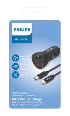 Chargeur allume-cigare, 1 port C et 1 port A