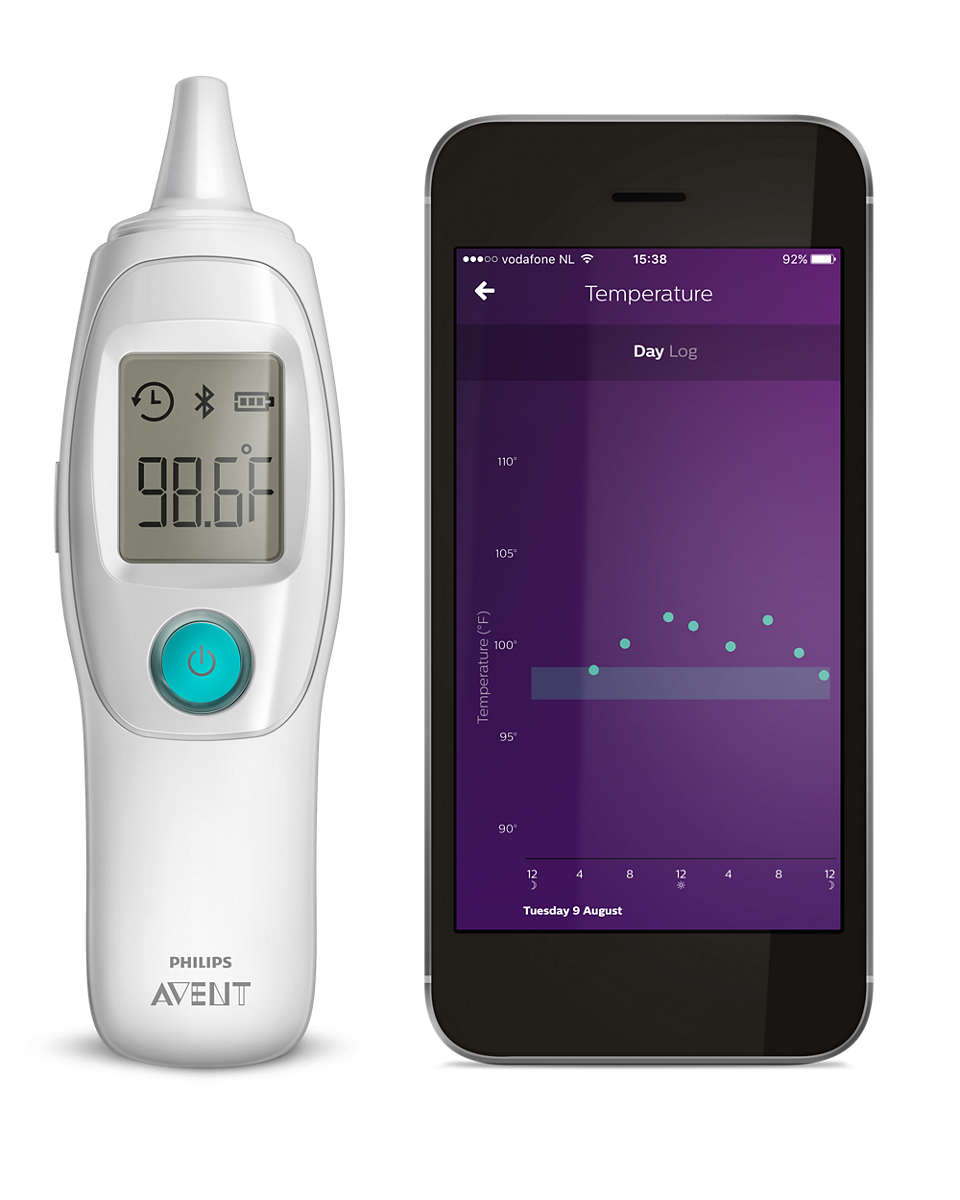 Measures and records your child’s temperature