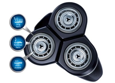 Los cabezales de afeitado atrapan y cortan todo el vello