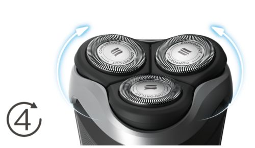 Die Scherköpfe sind in 4 Richtungen beweglich, um sich jeder Kontur anzupassen