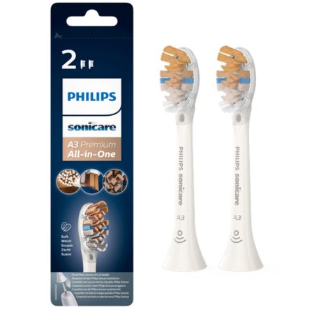 HX9092/10 Philips Sonicare A3 Premium All-in-One Pack de 2 cabezales blancos de cepillos Sonicare